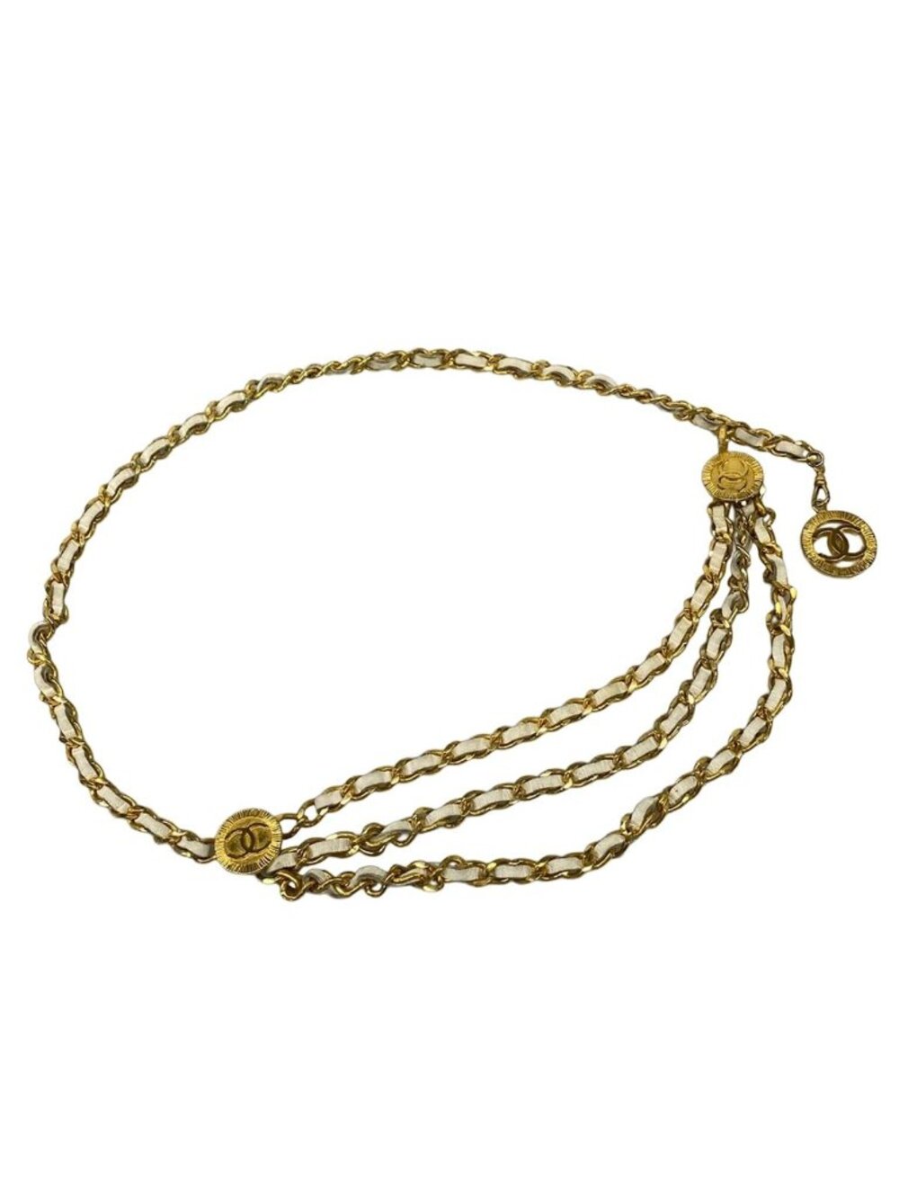Chanel Belt Gold Light Blue Chain CC Logo Partial Leather
